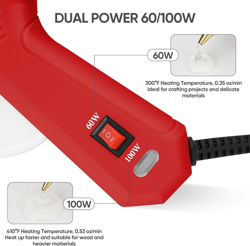 ROMECH Full Size Hot Glue Gun with 60/100W Dual Power and 21 Hot Glue Sticks (7/16"), Fast Preheating Heavy Duty Industrial Gluegun with Storage Case for Crafting, DIY and Repairs (Red) - Image 3